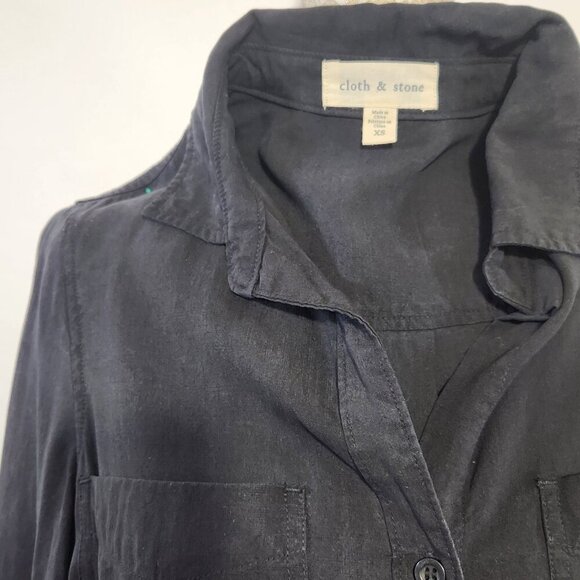 Cloth & Stone Women's SZ XS Black Long Sleeve Drawstring Button Pockets Jumpsuit - Picture 6 of 12